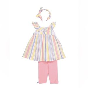 Tommy Bahama 2 Piece Ruffle Top & Pink Leggings Set w/Headband Girls 8 Easter